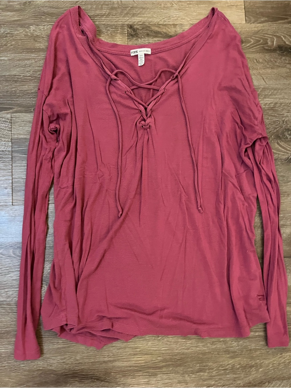 Vintage VS Pink Rose Lace-Up Long Sleeve Top